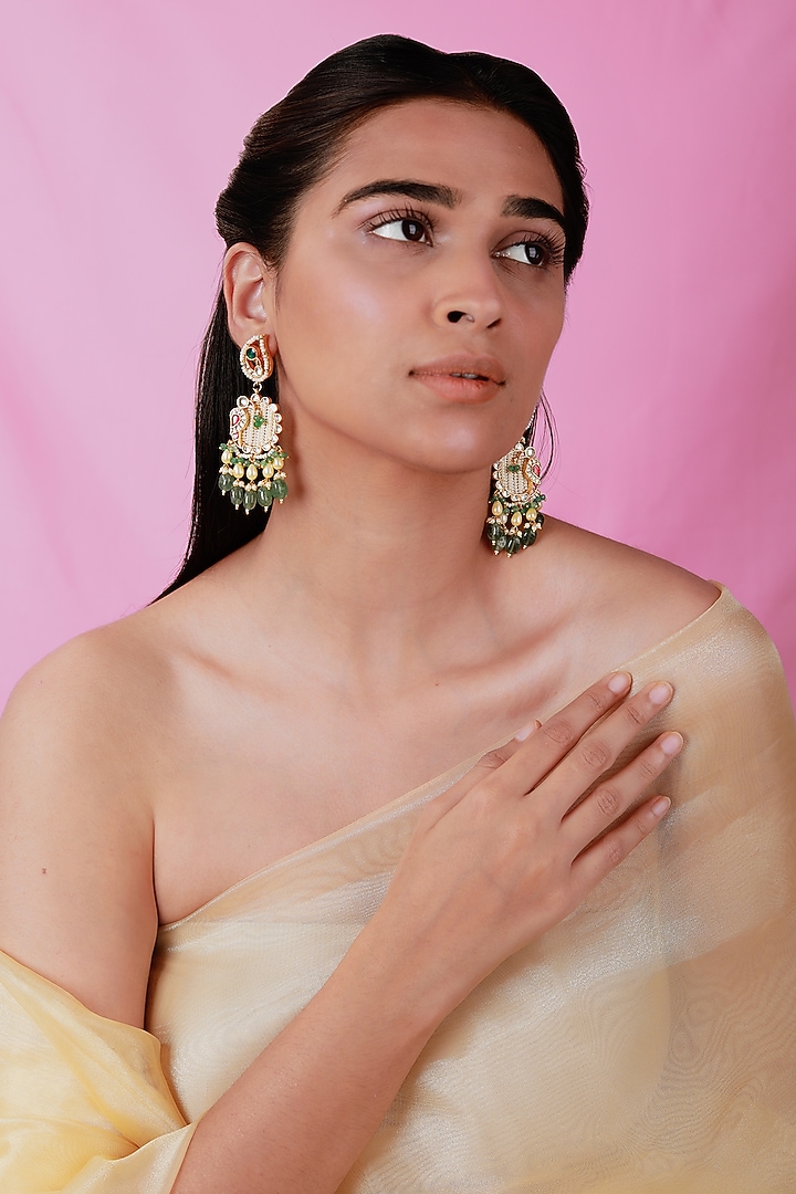 Gold Plated Pearl & Beaded Peacock Choker Necklace Set by Riana Jewellery at Pernia's Pop Up Shop