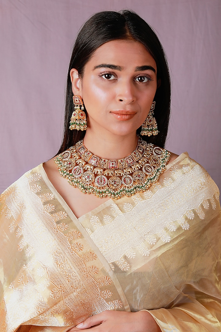 Gold Plated Pearl & Beaded Necklace Set by Riana Jewellery at Pernia's Pop Up Shop