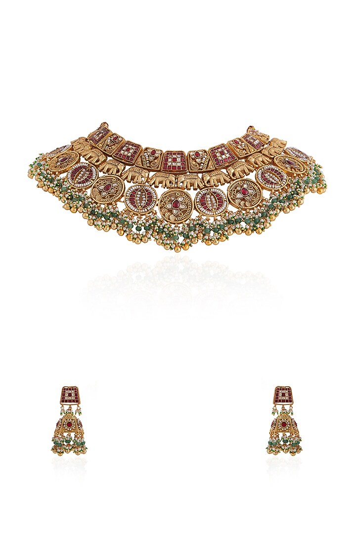 Gold Plated Pearl & Beaded Necklace Set by Riana Jewellery at Pernia's Pop Up Shop
