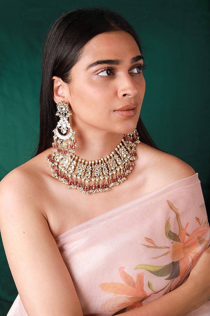Gold Plated Pearl & Beaded Necklace Set by Riana Jewellery at Pernia's Pop Up Shop