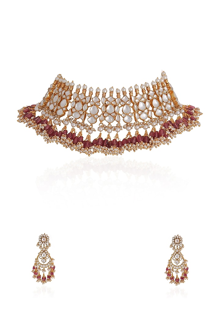 Gold Plated Pearl & Beaded Necklace Set by Riana Jewellery at Pernia's Pop Up Shop