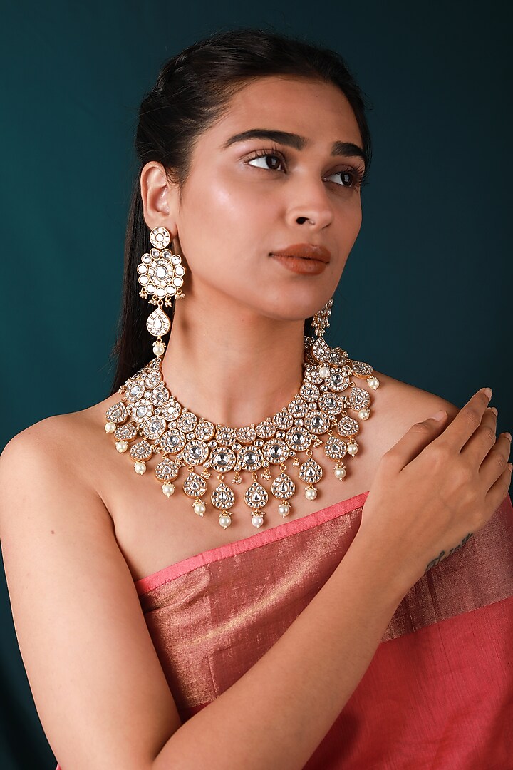 Gold Plated Pearl & Beaded Necklace Set by Riana Jewellery at Pernia's Pop Up Shop