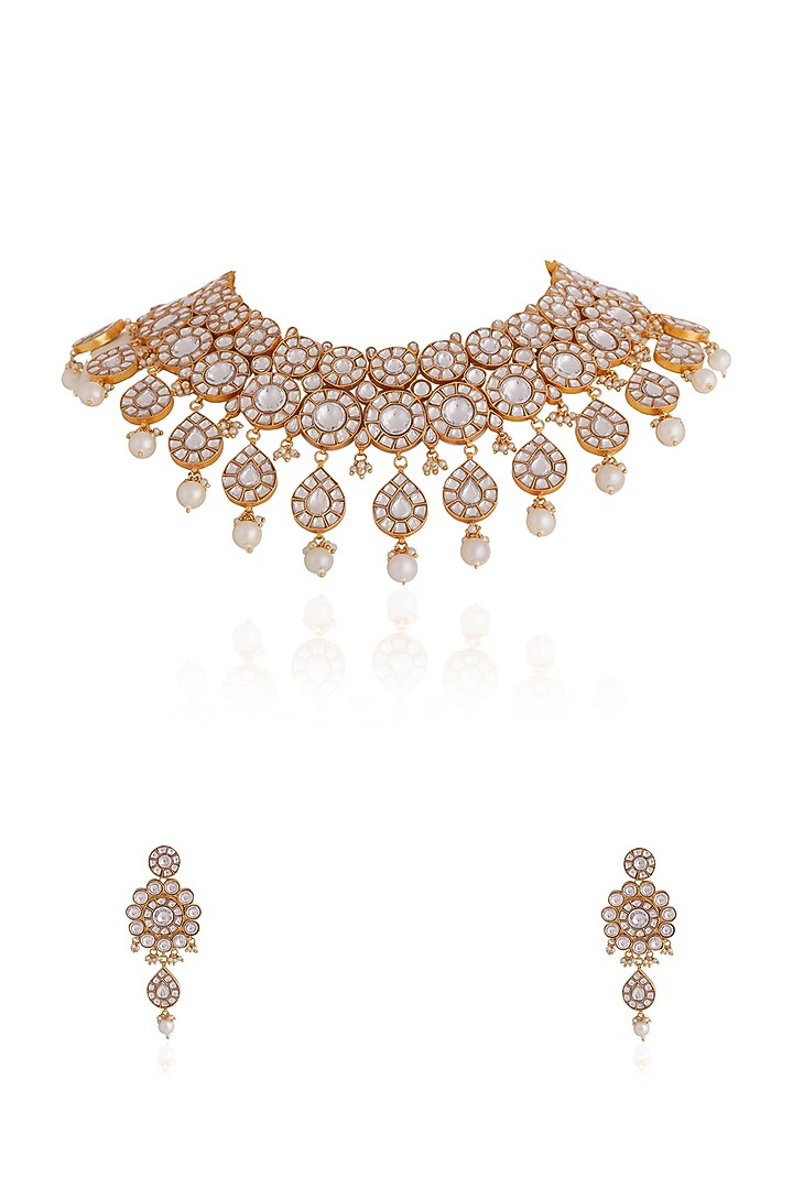 Gold Plated Pearl & Beaded Necklace Set by Riana Jewellery at Pernia's Pop Up Shop