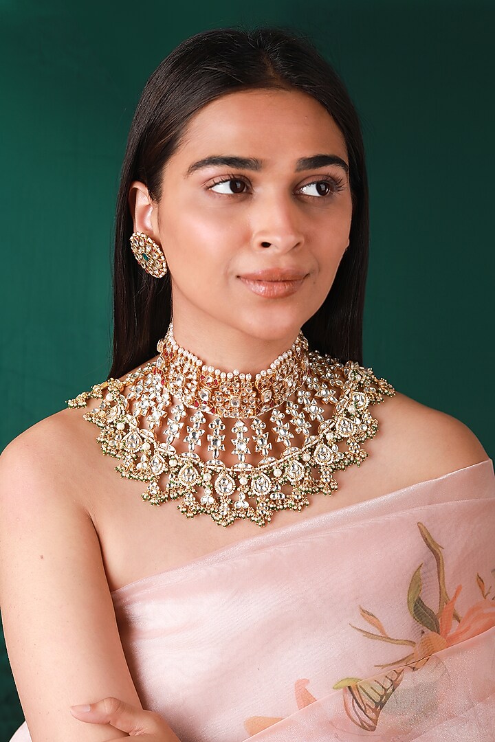 Gold Plated Pearl & Beaded Necklace Set by Riana Jewellery at Pernia's Pop Up Shop
