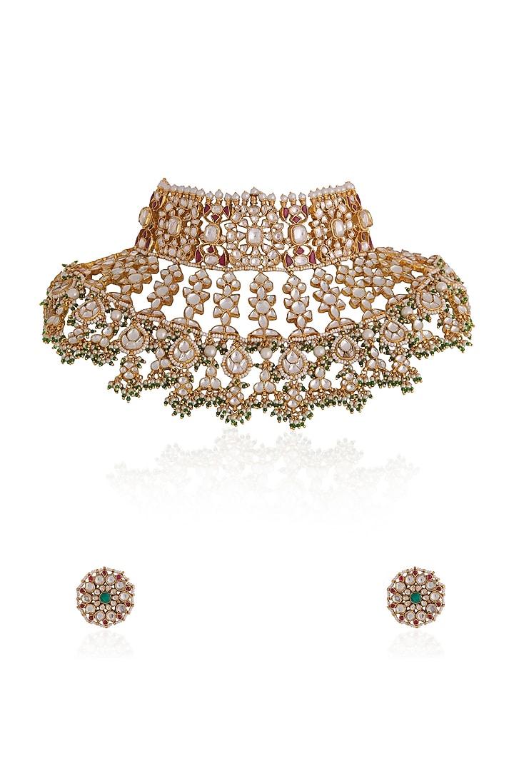 Gold Plated Pearl & Beaded Necklace Set by Riana Jewellery at Pernia's Pop Up Shop