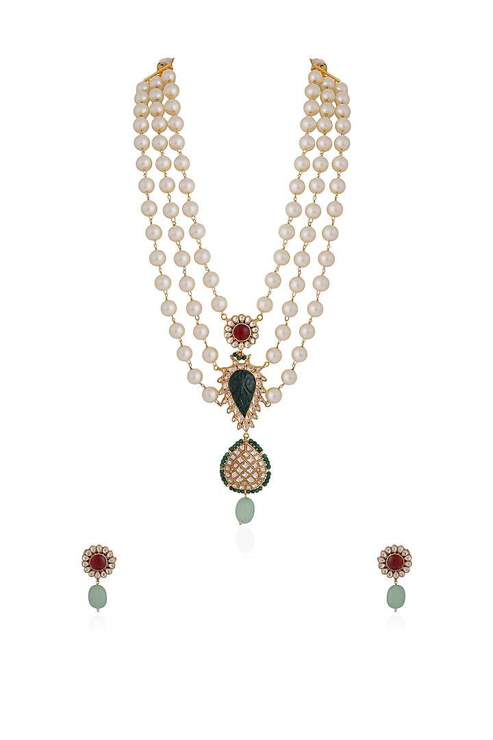 Gold Plated Pearl & Beaded Necklace Set by Riana Jewellery at Pernia's Pop Up Shop