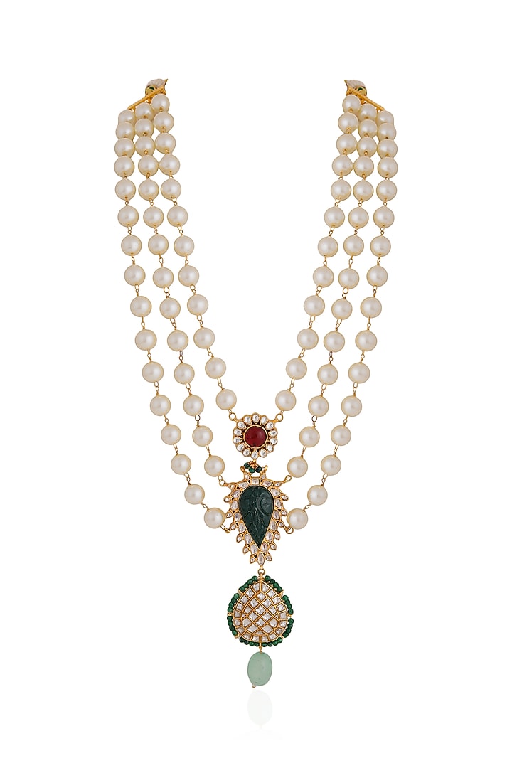 Gold Plated Pearl & Beaded Necklace Set by Riana Jewellery at Pernia's Pop Up Shop