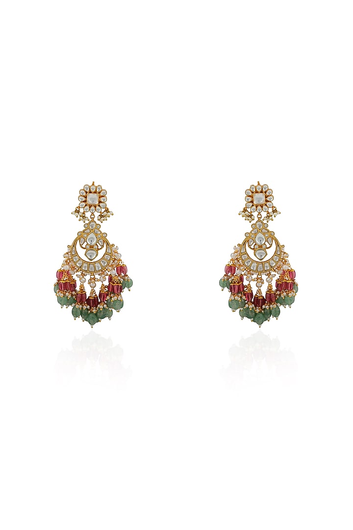 Gold Plated Pearl & Beaded Dangler Earrings by Riana Jewellery at Pernia's Pop Up Shop