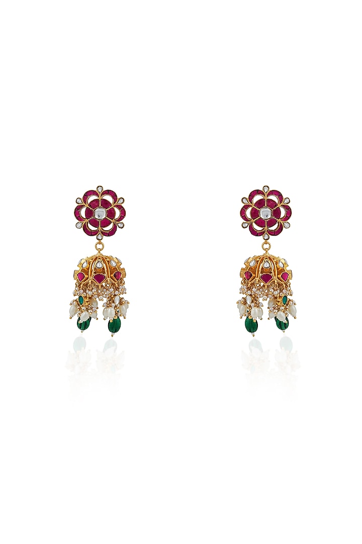 Gold Plated Pearl & Beaded Jhumka Earrings by Riana Jewellery at Pernia's Pop Up Shop