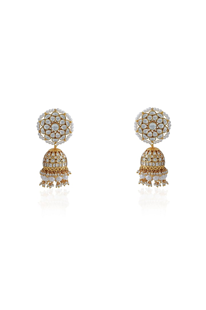 Gold Plated Pearl & Beaded Jhumka Earrings by Riana Jewellery at Pernia's Pop Up Shop
