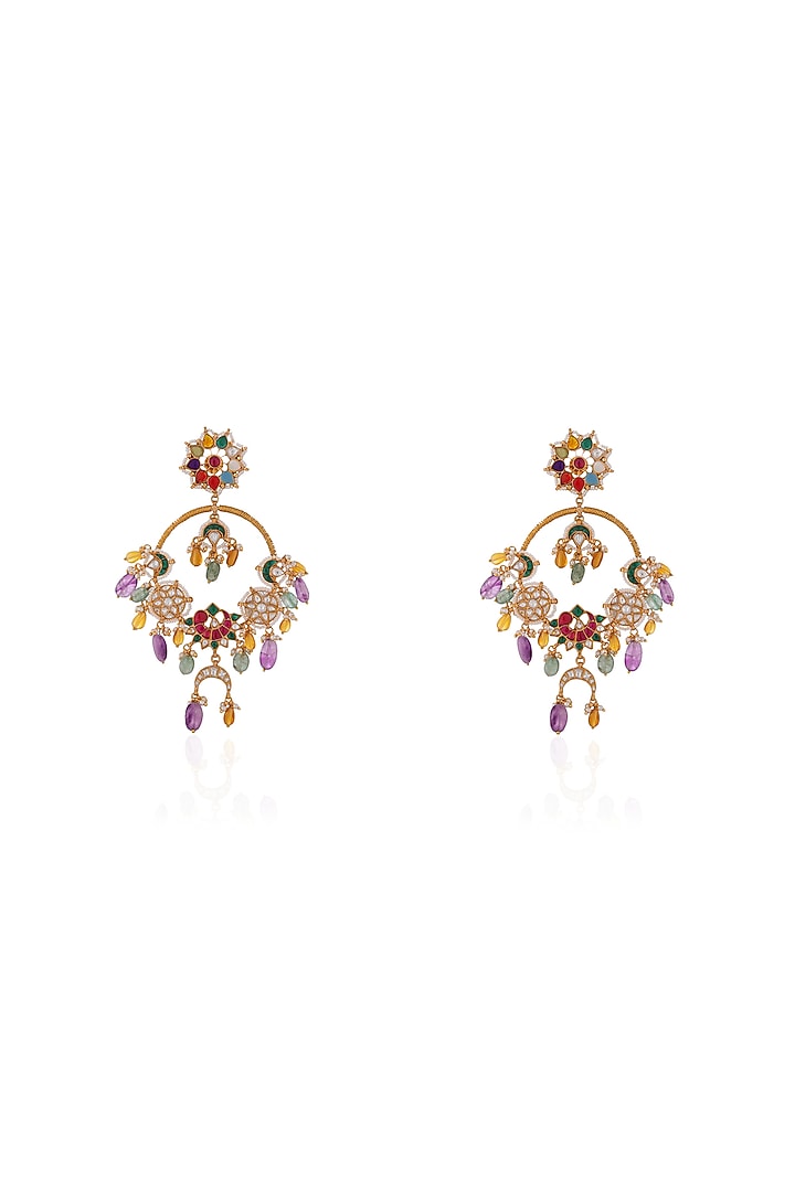 Gold Plated Pearl & Beaded Dangler Earrings by Riana Jewellery at Pernia's Pop Up Shop