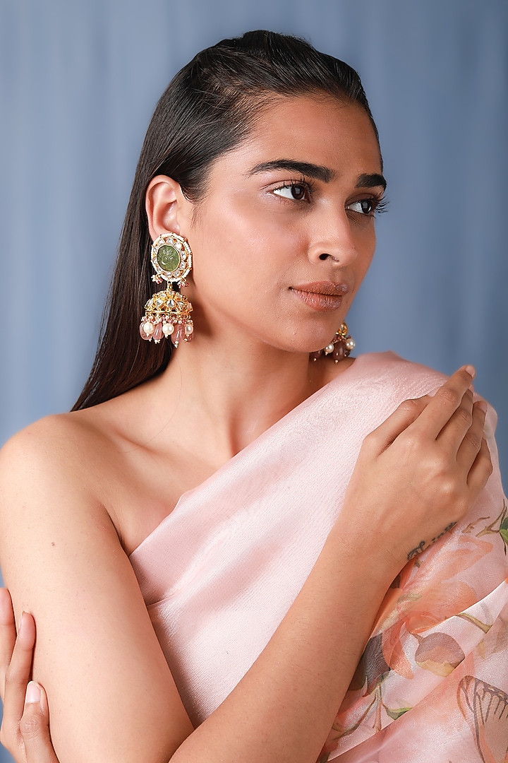 Gold Plated Pearl & Beaded Jhumka Earrings by Riana Jewellery at Pernia's Pop Up Shop