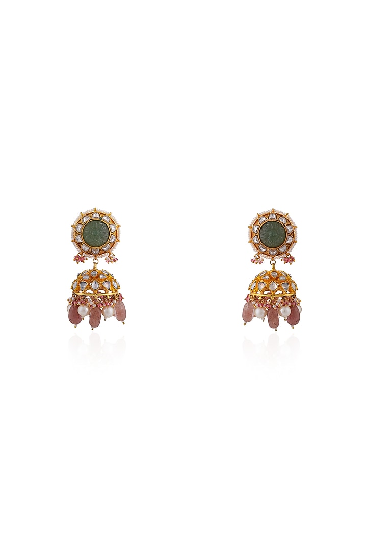 Gold Plated Pearl & Beaded Jhumka Earrings by Riana Jewellery at Pernia's Pop Up Shop