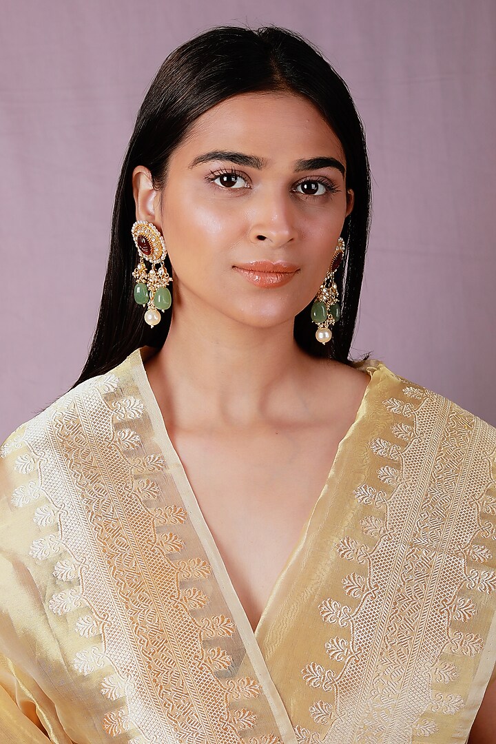 Gold Plated Pearl & Beaded Dangler Earrings by Riana Jewellery at Pernia's Pop Up Shop