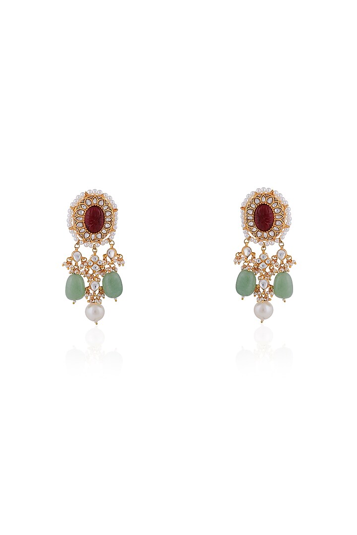 Gold Plated Pearl & Beaded Dangler Earrings by Riana Jewellery at Pernia's Pop Up Shop