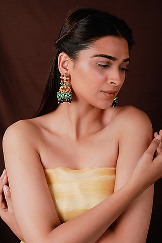 Gold Plated Pearl & Beaded Jhumka Earrings by Riana Jewellery