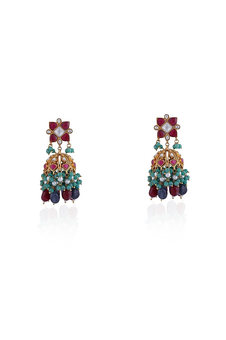 Gold Plated Pearl & Beaded Jhumka Earrings by Riana Jewellery at Pernia's Pop Up Shop