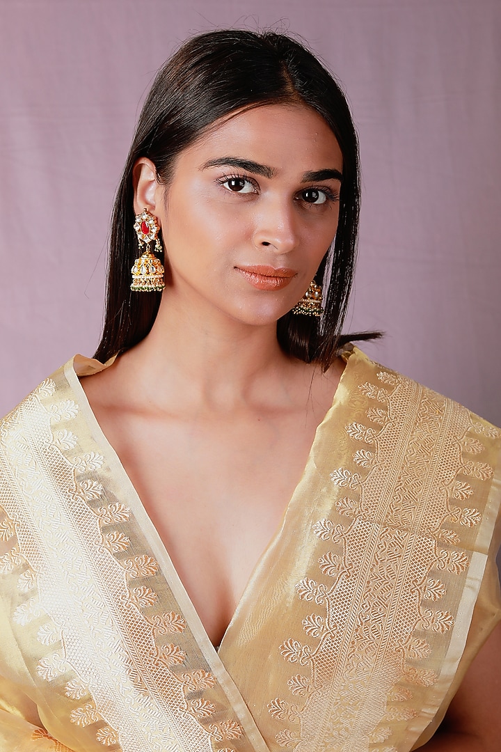 Gold Plated Pearl & Beaded Jhumka Earrings by Riana Jewellery at Pernia's Pop Up Shop