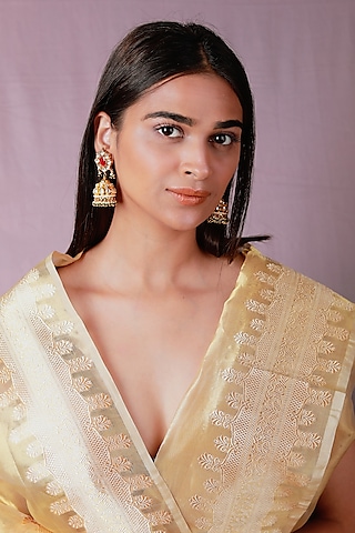 Gold Plated Pearl & Beaded Jhumka Earrings by Riana Jewellery