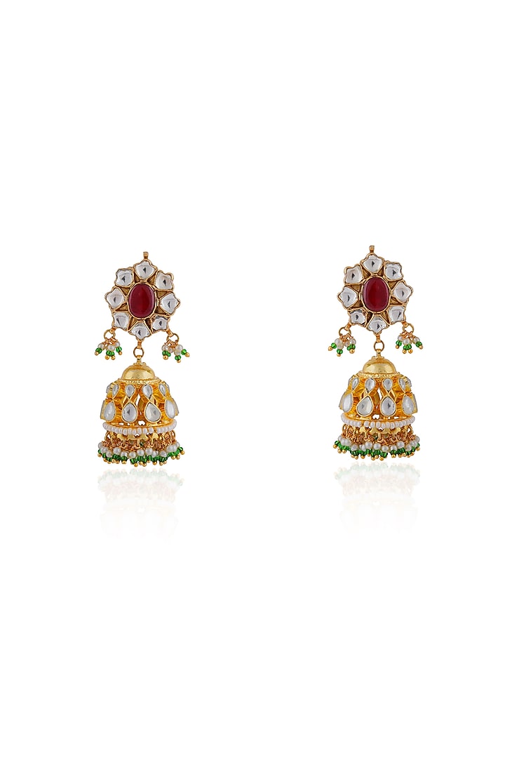 Gold Plated Pearl & Beaded Jhumka Earrings by Riana Jewellery at Pernia's Pop Up Shop