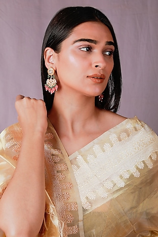Gold Plated Pearl & Beaded Dangler Earrings by Riana Jewellery