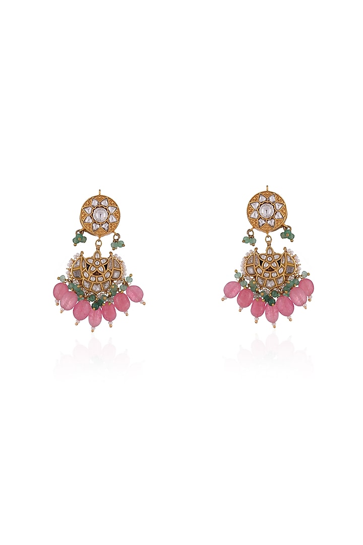 Gold Plated Pearl & Beaded Dangler Earrings by Riana Jewellery at Pernia's Pop Up Shop