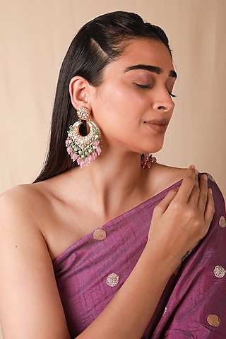 Gold Plated Pearl & Beaded Chandbali Earrings by Riana Jewellery