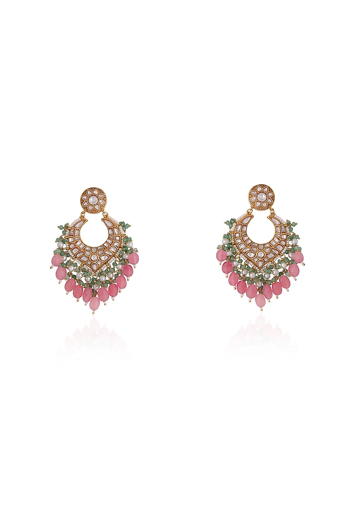 Gold Plated Pearl & Beaded Chandbali Earrings by Riana Jewellery at Pernia's Pop Up Shop