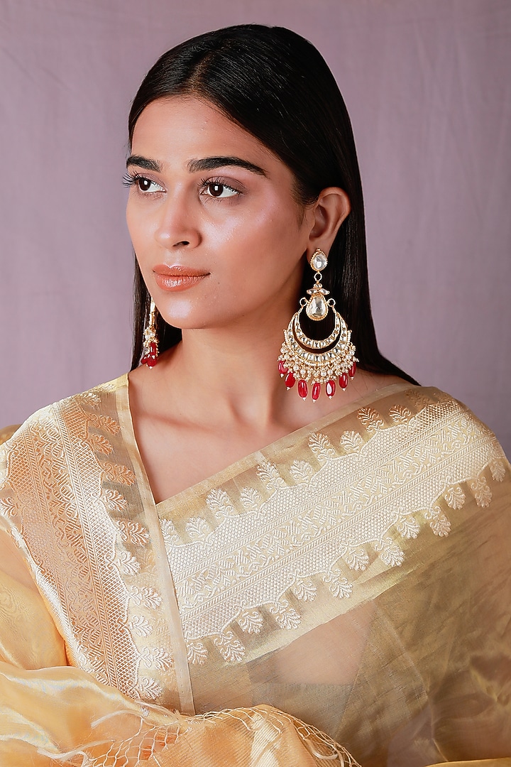 Gold Plated Pearl & Beaded Chandbali Earrings by Riana Jewellery at Pernia's Pop Up Shop