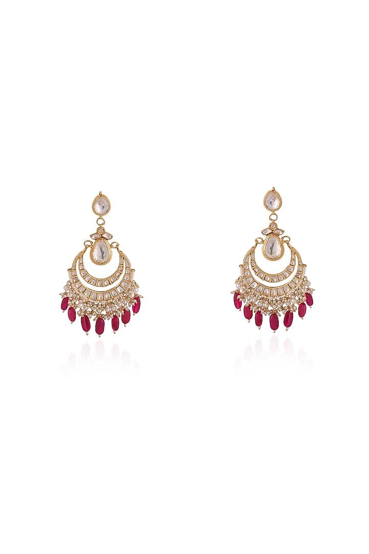 Gold Plated Pearl & Beaded Chandbali Earrings by Riana Jewellery at Pernia's Pop Up Shop