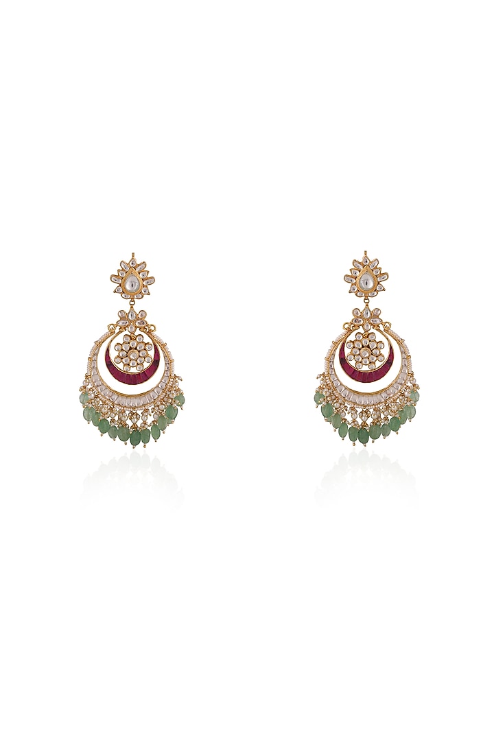 Gold Plated Pearl & Beaded Chandbali Earrings by Riana Jewellery at Pernia's Pop Up Shop
