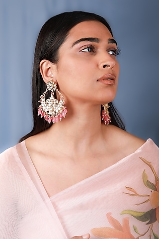 Gold Plated Pearl & Beaded Chandbali Earrings by Riana Jewellery