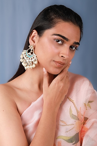 Gold Plated Pearl & Beaded Chandbali Earrings by Riana Jewellery