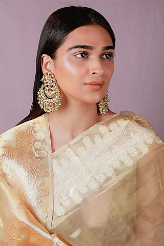 Gold Plated Pearl & Beaded Chandbali Earrings by Riana Jewellery