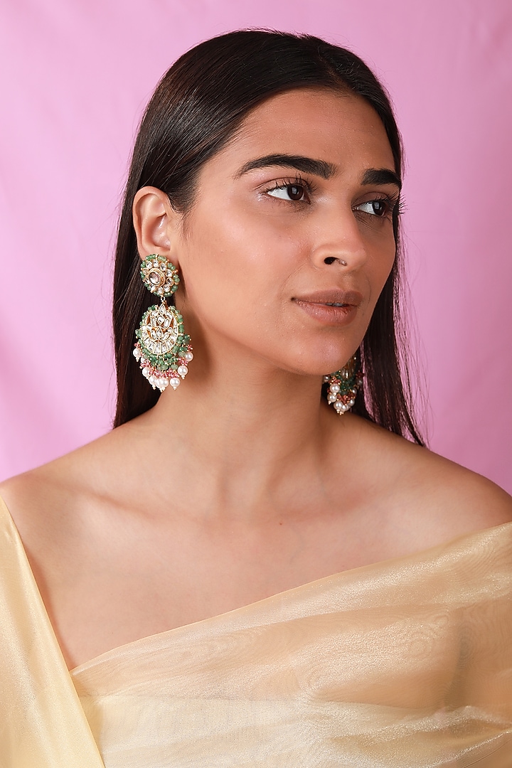Gold Plated Pearl & Beaded Chandbali Earrings by Riana Jewellery at Pernia's Pop Up Shop