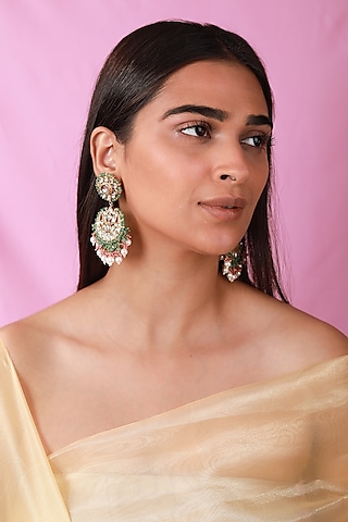 Gold Plated Pearl & Beaded Chandbali Earrings by Riana Jewellery