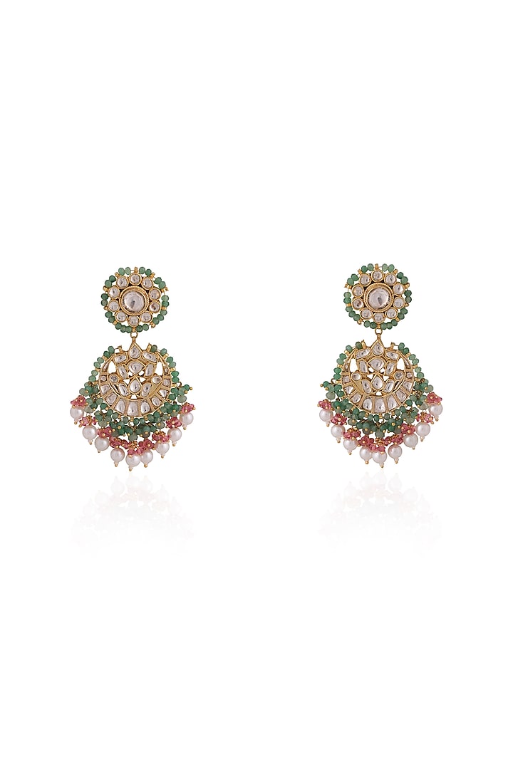 Gold Plated Pearl & Beaded Chandbali Earrings by Riana Jewellery at Pernia's Pop Up Shop
