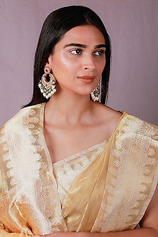 Gold Plated Pearl & Beaded Chandbali Earrings by Riana Jewellery