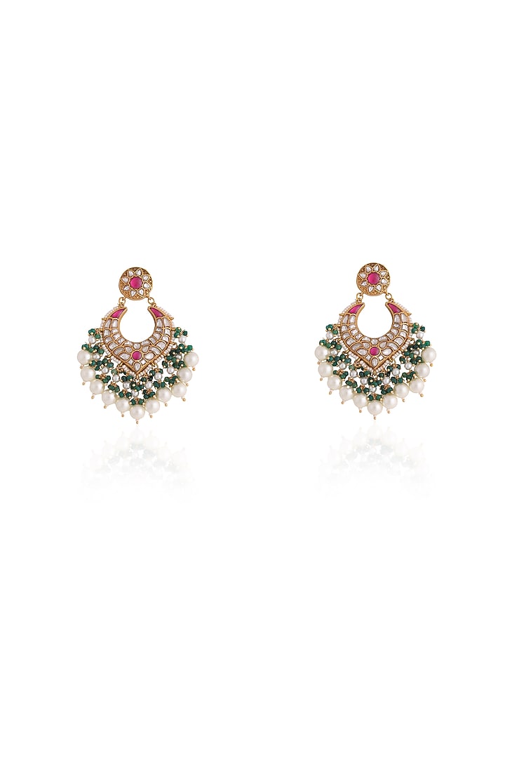 Gold Plated Pearl & Beaded Chandbali Earrings by Riana Jewellery at Pernia's Pop Up Shop