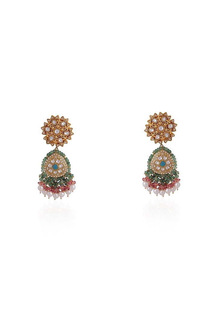 Gold Plated Pearl & Beaded Dangler Earrings by Riana Jewellery at Pernia's Pop Up Shop