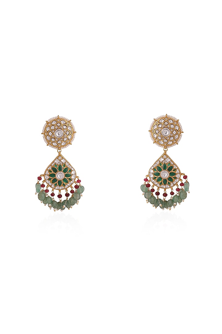 Gold Plated Pearl & Beaded Dangler Earrings by Riana Jewellery at Pernia's Pop Up Shop
