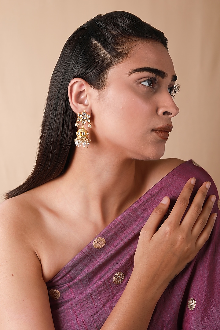 Gold Plated Pearl & Beaded Jhumka Earrings by Riana Jewellery at Pernia's Pop Up Shop
