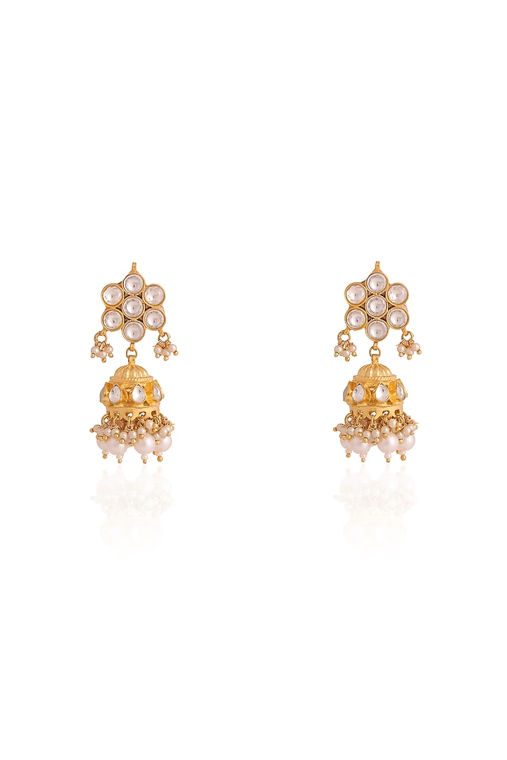 Gold Plated Pearl & Beaded Jhumka Earrings by Riana Jewellery at Pernia's Pop Up Shop