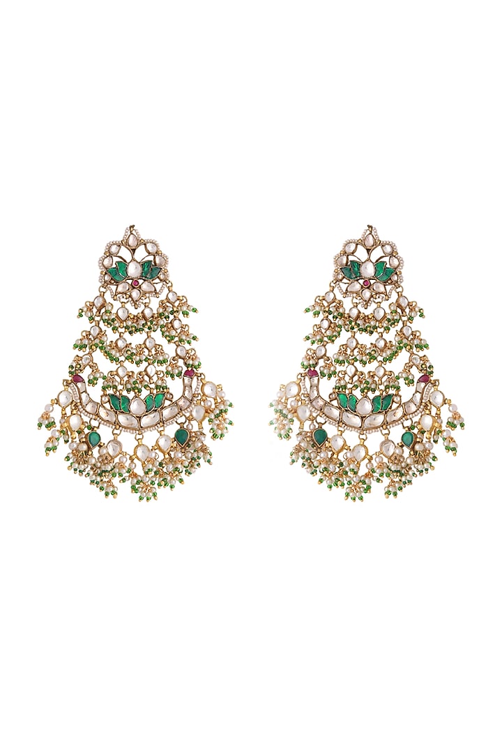 Gold Plated Pearl & Beaded Dangler Earrings by Riana Jewellery at Pernia's Pop Up Shop
