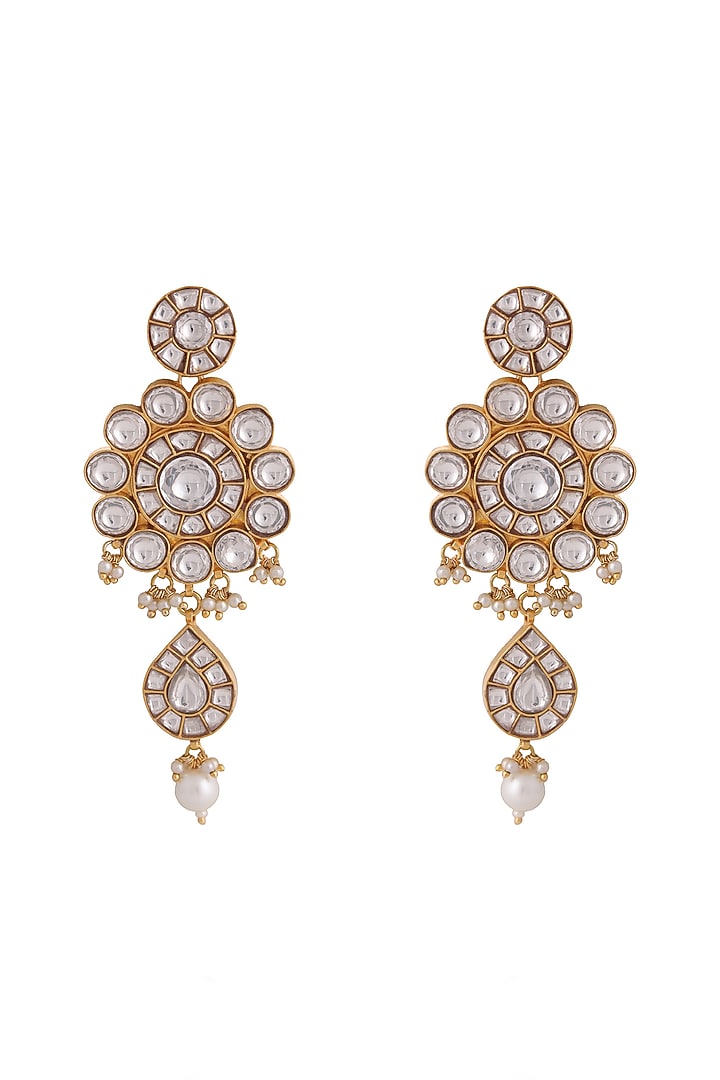 Gold Plated Pearl & Beaded Dangler Earrings by Riana Jewellery at Pernia's Pop Up Shop