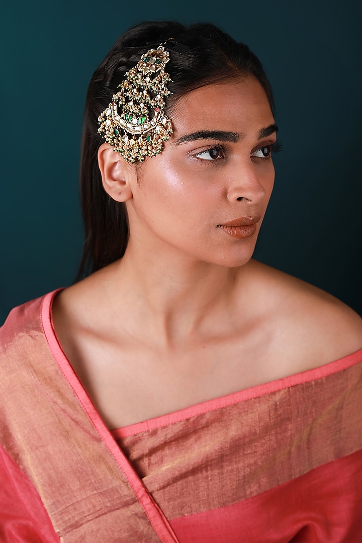 Gold Plated Pearl & Beaded Floral Pasa by Riana Jewellery at Pernia's Pop Up Shop