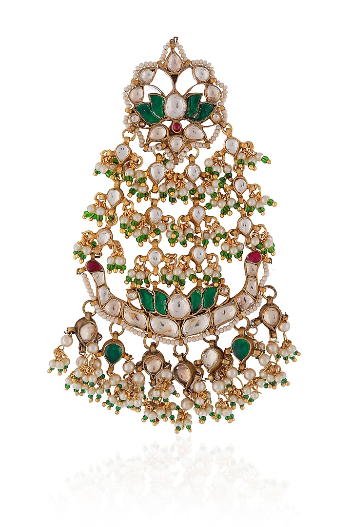 Gold Plated Pearl & Beaded Floral Pasa by Riana Jewellery at Pernia's Pop Up Shop