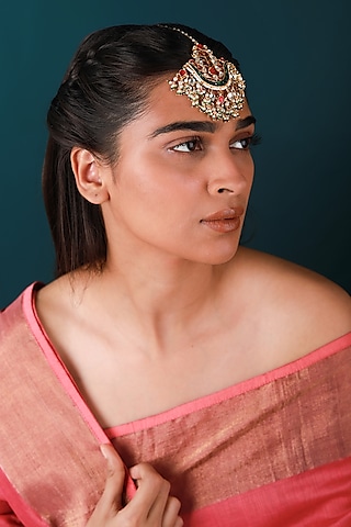 Gold Plated Pearl & Beaded Maangtikka by Riana Jewellery