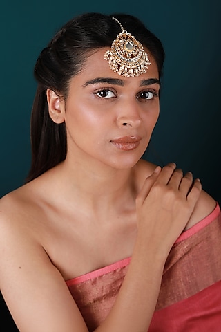 Gold Plated Pearl & Beaded Maangtikka by Riana Jewellery