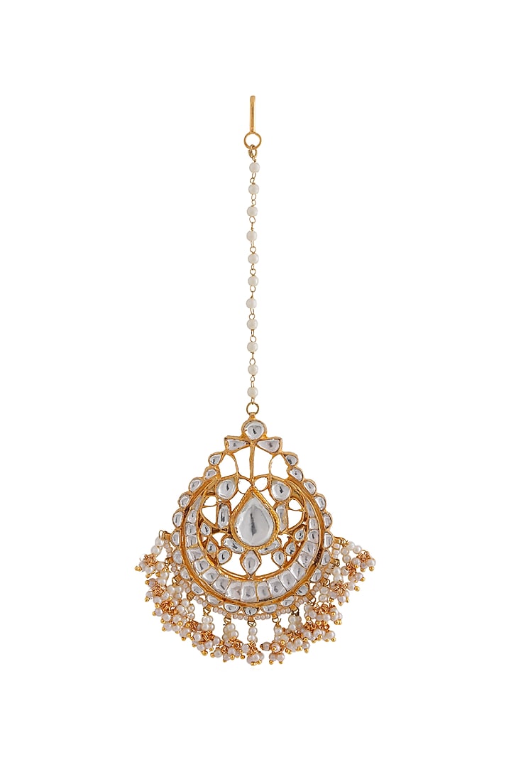 Gold Plated Pearl & Beaded Maangtikka by Riana Jewellery at Pernia's Pop Up Shop